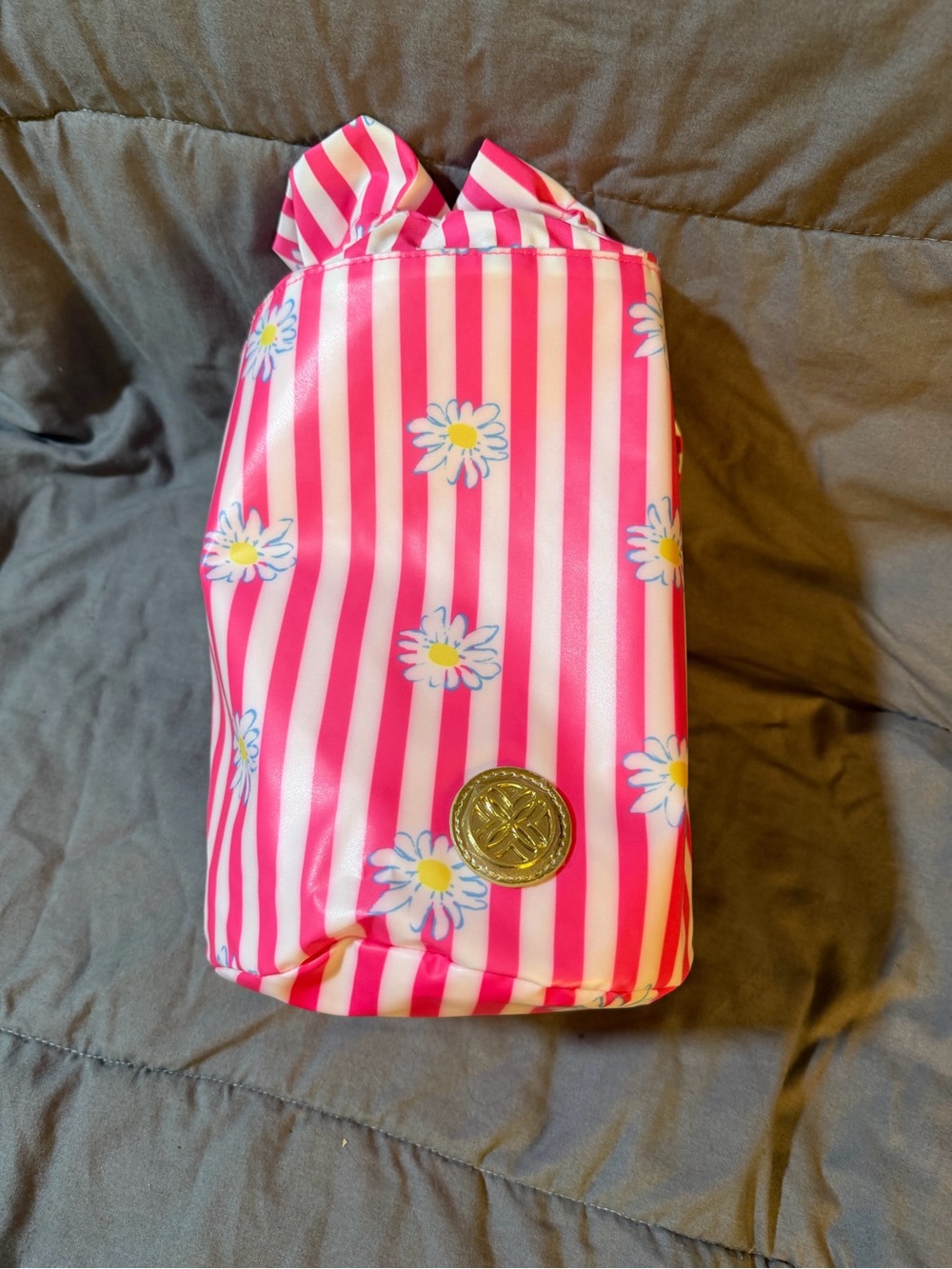 Lilly Pulitzer Hot Pink & White Striped Daisy Cosmetic Case